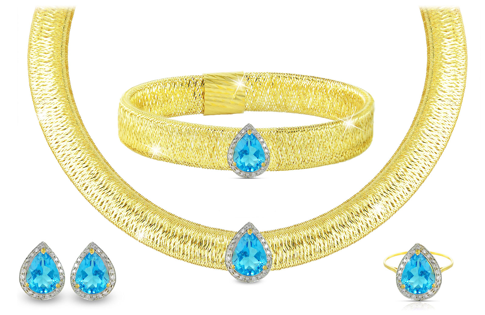 Vera Perla 18K Gold 0.60ct Diamonds, Topaz  Jewelry Set - 4 pcs.